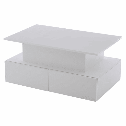 Mesa de centro moderna 90x55x41 cm - Com iluminação LED e 4 gavetas - Branco brilhante