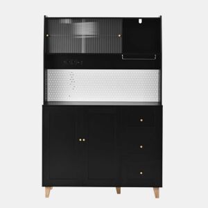 Armário alto com tomadas e painel perfurado u2013 com porta-copos e arrumação u2013 preto