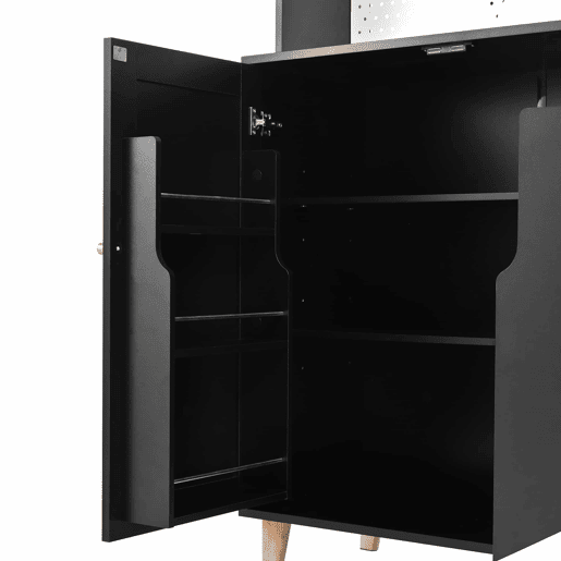 Armário alto com tomadas e painel perfurado u2013 com porta-copos e arrumação u2013 preto