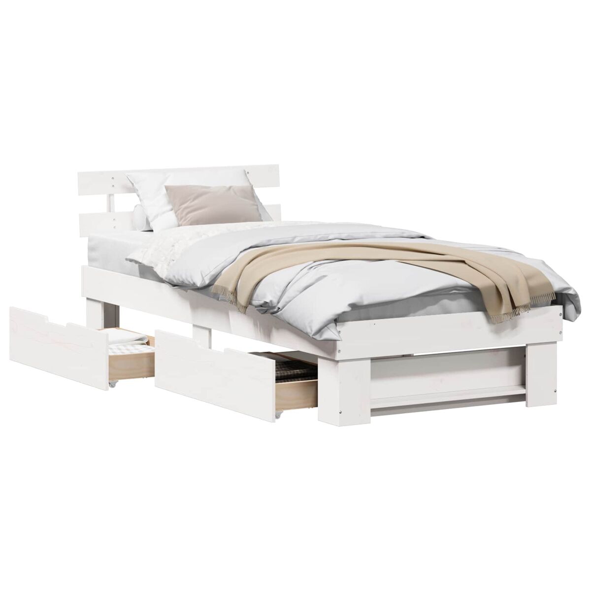 Estructura de cama individual para adultos con cajón 90 x 190 cm madera de pino macizo