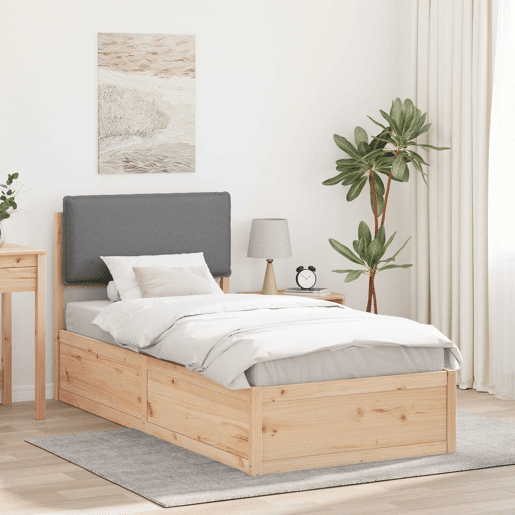 Estrutura de cama de solteiro simple com Cabeceira Estofada Cinzento-claro