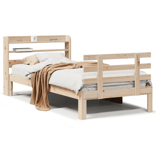 Estrutura de cama de solteiro para adultos com cabeceira 90x200 cm pinho maciço
