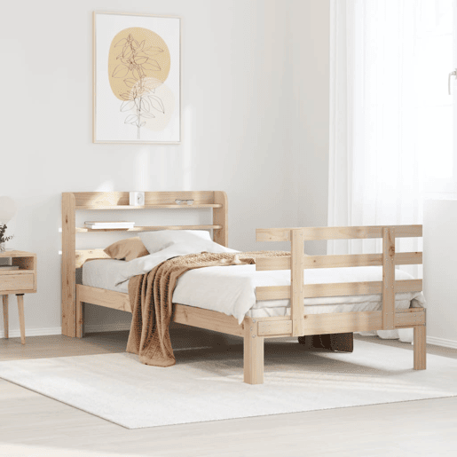 Estrutura de cama de solteiro para adultos com cabeceira 90x200 cm pinho maciço