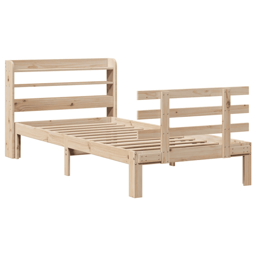 Estrutura de cama de solteiro para adultos com cabeceira 90x200 cm pinho maciço