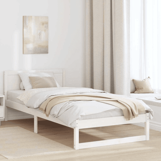 Estrutura de cama de solteiro para adultos com Cabeceira - Branco 100 x 200 cm