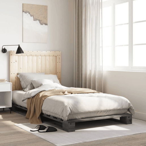 Estrutura de cama de solteiro para adultos com cabeceira 100x200cm pinho maciço cinza