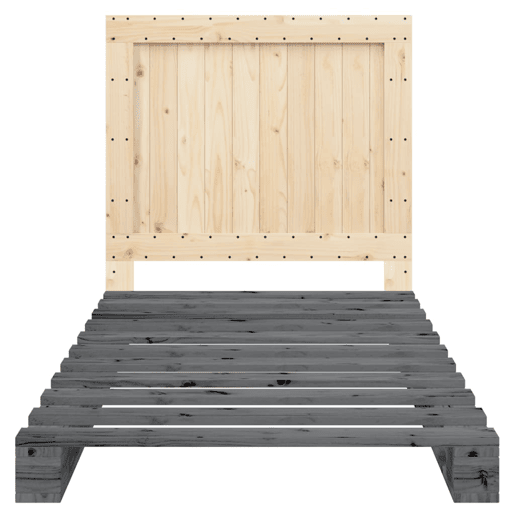 Estrutura de cama de solteiro para adultos com cabeceira 100x200cm pinho maciço cinza