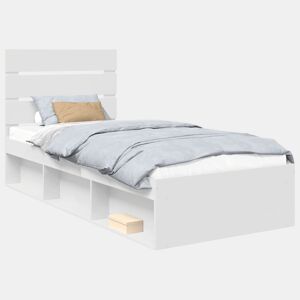 Estrutura de cama de solteiro para adultos - Branco 90 x 190 cm Madeira de Pinheiro Sólida