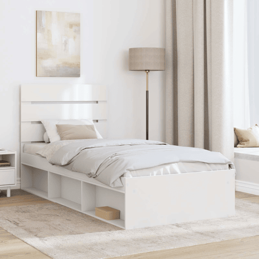 Estrutura de cama de solteiro para adultos - Branco 90 x 190 cm Madeira de Pinheiro Sólida