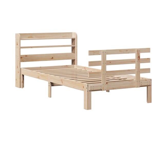 Estructura de cama individual para adultos con cabecero madera maciza pino 75x190 cm