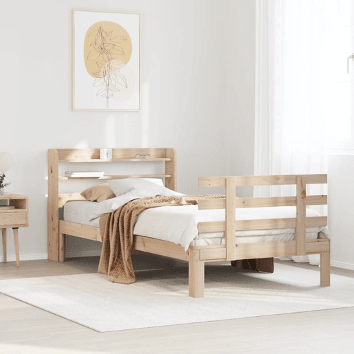 Estrutura de cama de solteiro para adultos com cabeceira 75x190 cm pinho maciço
