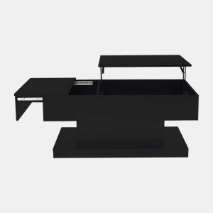 Mesa de centro LED 100x50x45 cm - Mesa elevável com design deslizante lateral, elevação hidráulica e arrumação - Preta