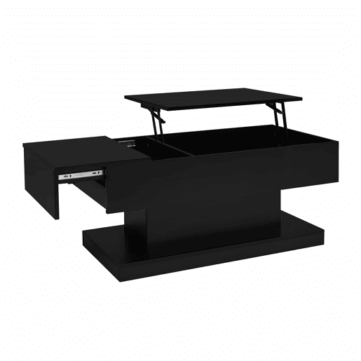 Mesa de centro LED 100x50x45 cm - Mesa elevável com design deslizante lateral, elevação hidráulica e arrumação - Preta Mesa de centro LED 100x50x45 cm - Mesa elevável com design deslizante lateral, elevação hidráulica e arrumação - Preta