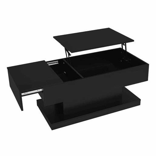 Mesa de centro LED 100x50x45 cm - Mesa elevável com design deslizante lateral, elevação hidráulica e arrumação - Preta Mesa de centro LED 100x50x45 cm - Mesa elevável com design deslizante lateral, elevação hidráulica e arrumação - Preta