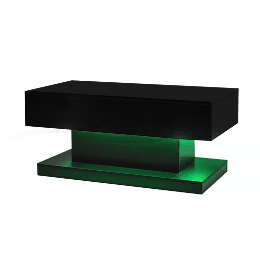 Mesa de centro LED 100x50x45 cm - Mesa elevável com design deslizante lateral, elevação hidráulica e arrumação - Preta Mesa de centro LED 100x50x45 cm - Mesa elevável com design deslizante lateral, elevação hidráulica e arrumação - Preta