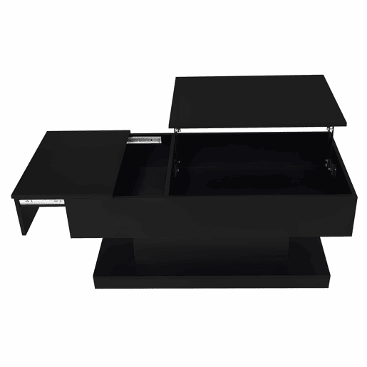 Mesa de centro LED 100x50x45 cm - Mesa elevável com design deslizante lateral, elevação hidráulica e arrumação - Preta Mesa de centro LED 100x50x45 cm - Mesa elevável com design deslizante lateral, elevação hidráulica e arrumação - Preta