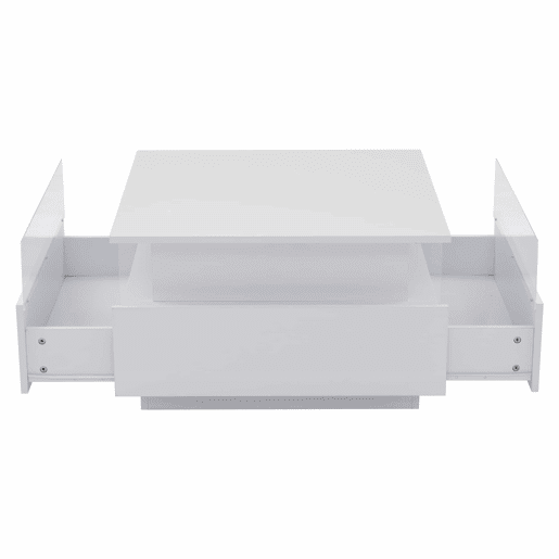 Mesa de centro LED 70x70x41 cm - 2 gavetas, área de exposição transparente - Branco