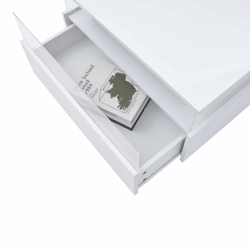 Mesa de centro LED 70x70x41 cm - 2 gavetas, área de exposição transparente - Branco