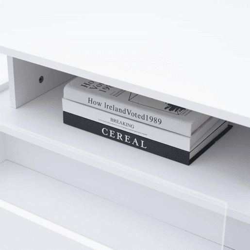 Mesa de centro LED 70x70x41 cm - 2 gavetas, área de exposição transparente - Branco