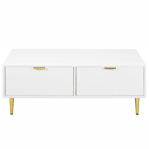 Mesa de centro - 2 gavetas - design de riscas verticais - Branco