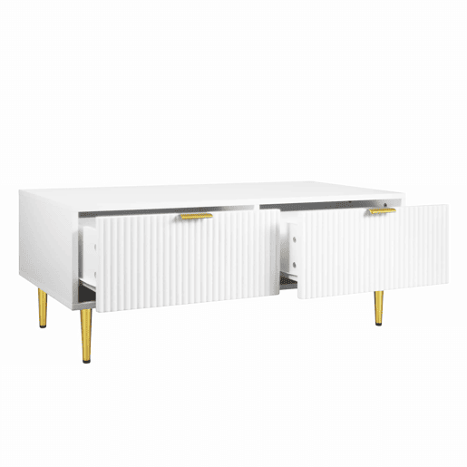 Mesa de centro - 2 gavetas - design de riscas verticais - Branco