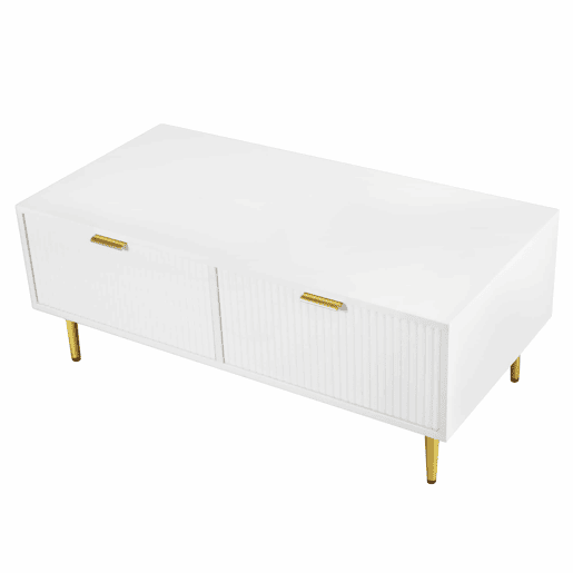 Mesa de centro - 2 gavetas - design de riscas verticais - Branco