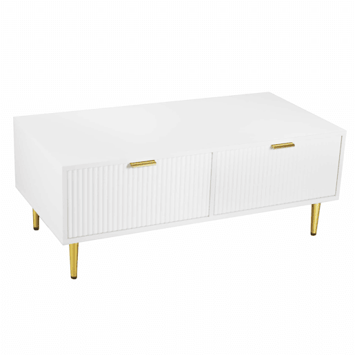 Mesa de centro - 2 gavetas - design de riscas verticais - Branco