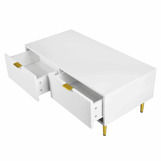 Mesa de centro - 2 gavetas - design de riscas verticais - Branco