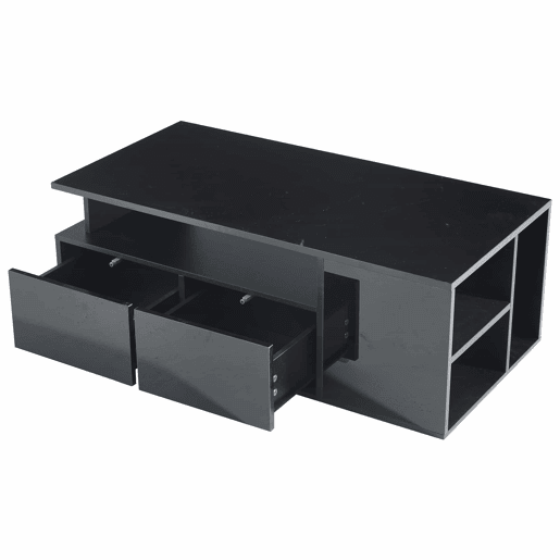 Mesa de centro 100x50x35 cm - Mesa de sala com LED, 2 gavetas, capacidade para 60 kg - Preta