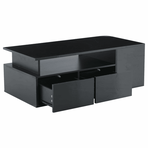 Mesa de centro 100x50x35 cm - Mesa de sala com LED, 2 gavetas, capacidade para 60 kg - Preta