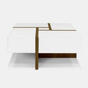 Mesa de centro - 4 gavetas - espaço de arrumação na parte inferior - 78x78x36cm - Branco e castanho