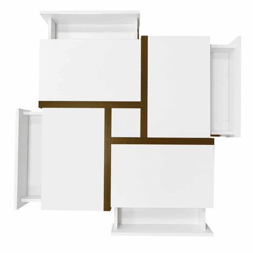 Mesa de centro - 4 gavetas - espaço de arrumação na parte inferior - 78x78x36cm - Branco e castanho