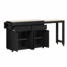 Ilha de cozinha móvel 112-180,5×45×92,2 cm - Com superfície de trabalho e gavetas - Preto + Natural