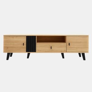 Móvel de TV 170 cm - Estilo elegante, Lowboard com gavetas, design em madeira natural e preto