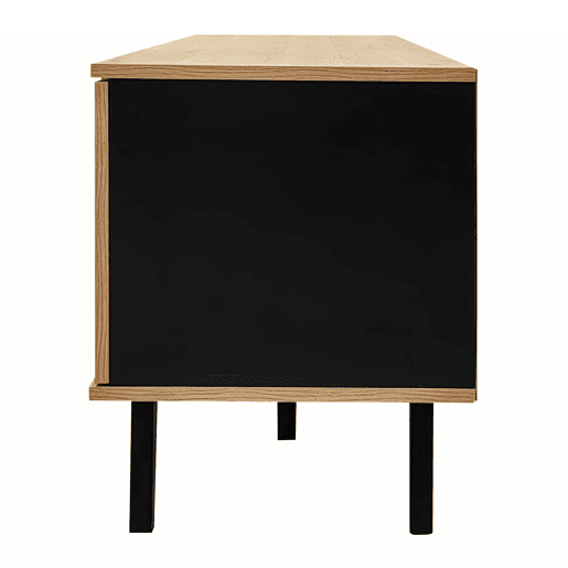 Móvel de TV 170 cm - Estilo elegante, Lowboard com gavetas, design em madeira natural e preto Móvel de TV 170 cm - Estilo elegante, Lowboard com gavetas, design em madeira natural e preto