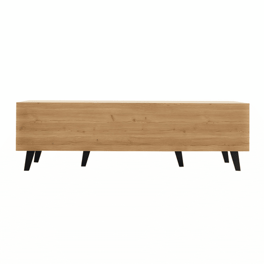 Móvel de TV 170 cm - Estilo elegante, Lowboard com gavetas, design em madeira natural e preto Móvel de TV 170 cm - Estilo elegante, Lowboard com gavetas, design em madeira natural e preto