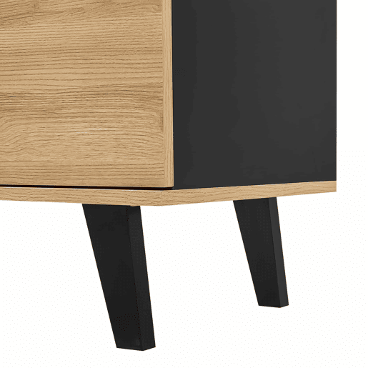 Móvel de TV 170 cm - Estilo elegante, Lowboard com gavetas, design em madeira natural e preto Móvel de TV 170 cm - Estilo elegante, Lowboard com gavetas, design em madeira natural e preto