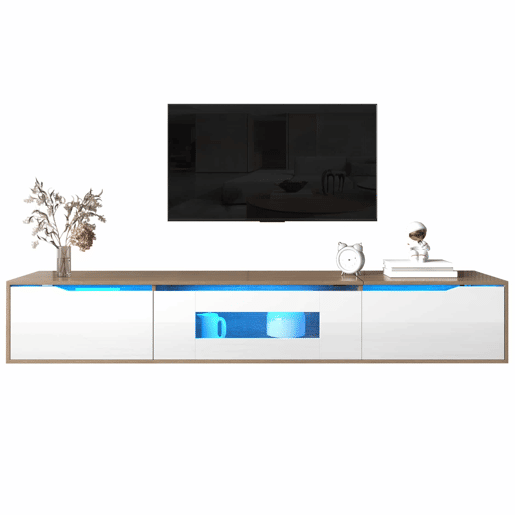 Móvel de TV - Características em branco brilhante com luz LED mutável - Branco