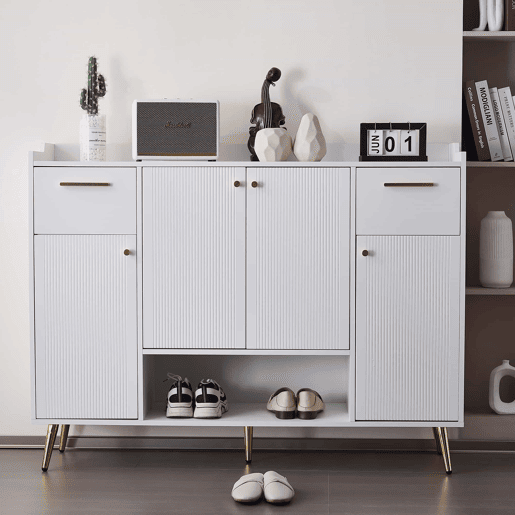 Sapateira - 2 gavetas + 4 portas + compartimento aberto - Branco