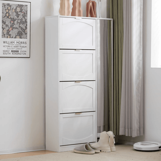 Sapateira moderna 80x147x24 cm - Com espelho, 4 compartimentos, prateleira ajustável - Branca Sapateira moderna 80x147x24 cm - Com espelho, 4 compartimentos, prateleira ajustável - Branca