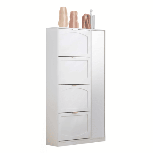 Sapateira moderna 80x147x24 cm - Com espelho, 4 compartimentos, prateleira ajustável - Branca Sapateira moderna 80x147x24 cm - Com espelho, 4 compartimentos, prateleira ajustável - Branca