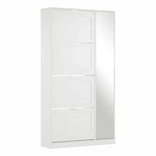 Sapateira moderna 80x147x24 cm - Com espelho, 4 compartimentos, prateleira ajustável - Branca Sapateira moderna 80x147x24 cm - Com espelho, 4 compartimentos, prateleira ajustável - Branca
