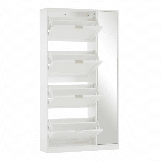 Sapateira moderna 80x147x24 cm - Com espelho, 4 compartimentos, prateleira ajustável - Branca Sapateira moderna 80x147x24 cm - Com espelho, 4 compartimentos, prateleira ajustável - Branca