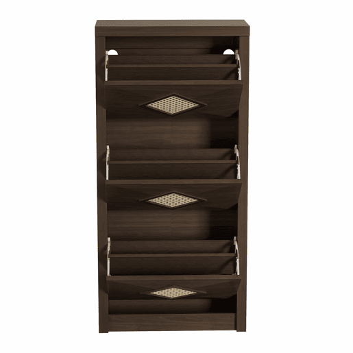 Sapateira 54x25x115 cm - 3 portas batentes, design rattan vintage - madeira