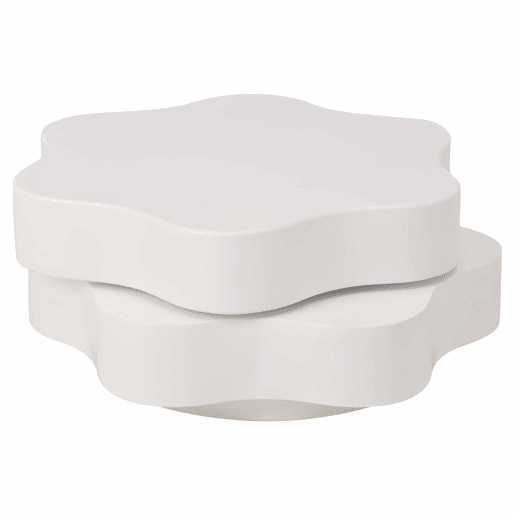 Mesa de centro 74,8 x 67,5 x 31 cm - Mesa de café em forma de flor, tampo giratório 360°, com 2 prateleiras, cor creme