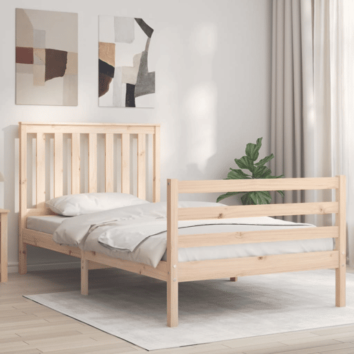 Estrutura de cama de solteiro para adultos com cabeceira 100x200 cm madeira maciça