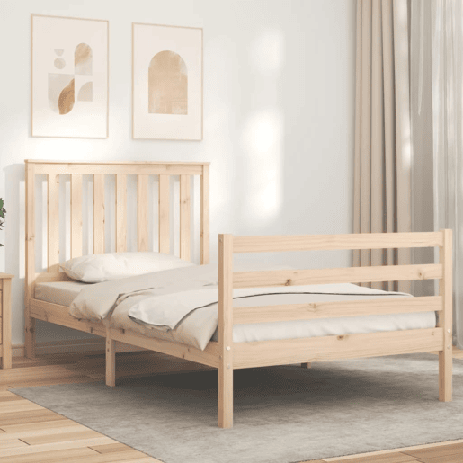 Estrutura de cama de solteiro para adultos com cabeceira 100x200 cm madeira maciça