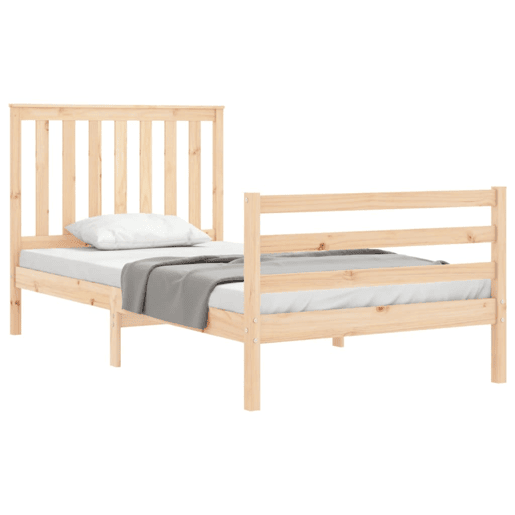 Estrutura de cama de solteiro para adultos com cabeceira 100x200 cm madeira maciça