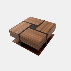 Mesa de centro 78x78x36 cm - 4 gavetas, design de linhas e cor única, arrumação inferior - Natural