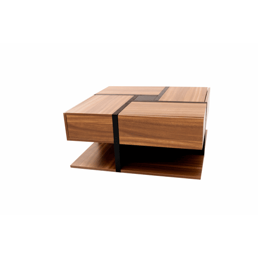 Mesa de centro 78x78x36 cm - 4 gavetas, design de linhas e cor única, arrumação inferior - Natural